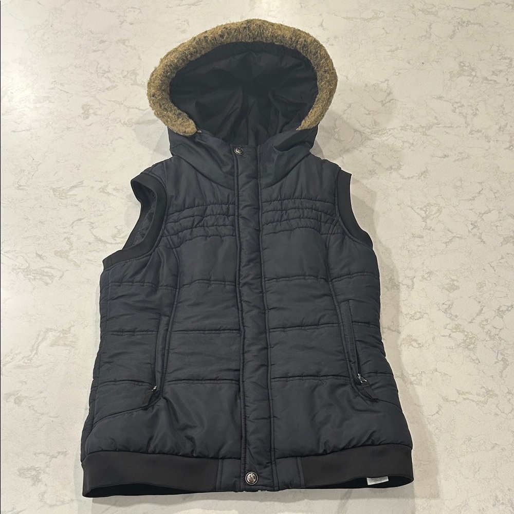 Burton Dark Puffer Vest with Faux Fur Trim